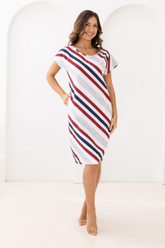 Дамска Памучна Рокля 175 Regina – Къс Ръкав, Райета, Джобове, Дължина До Коляното, 100% Памук