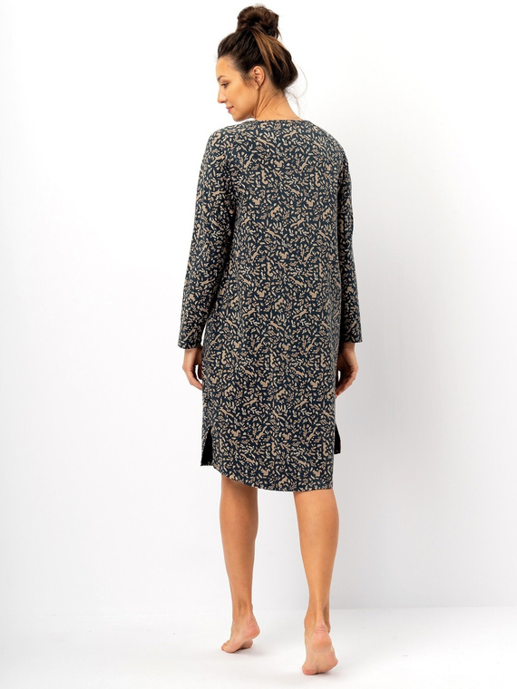 Дамска нощница Key LND 707, тъмносиня - памук, дълъг ръкав, удобна кройка