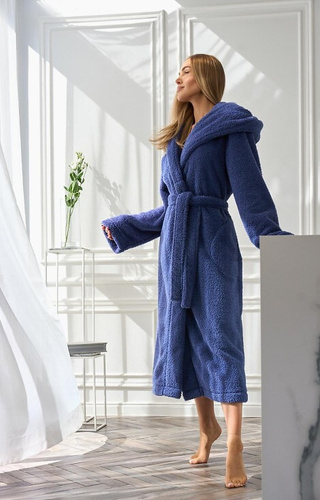 2556 Дамски дълъг халат с качулка Heaven L&amp;L - тъмносин