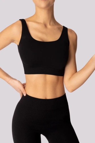 Ribbed top biustonosz sportowy prążek Mona czarny