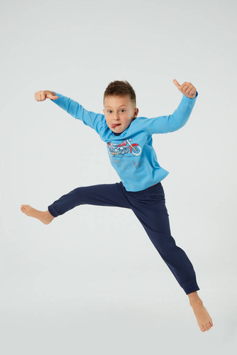 Junak Пижама за момче с дълъг ръкав и панталон Италианска мода - синьо/зелено