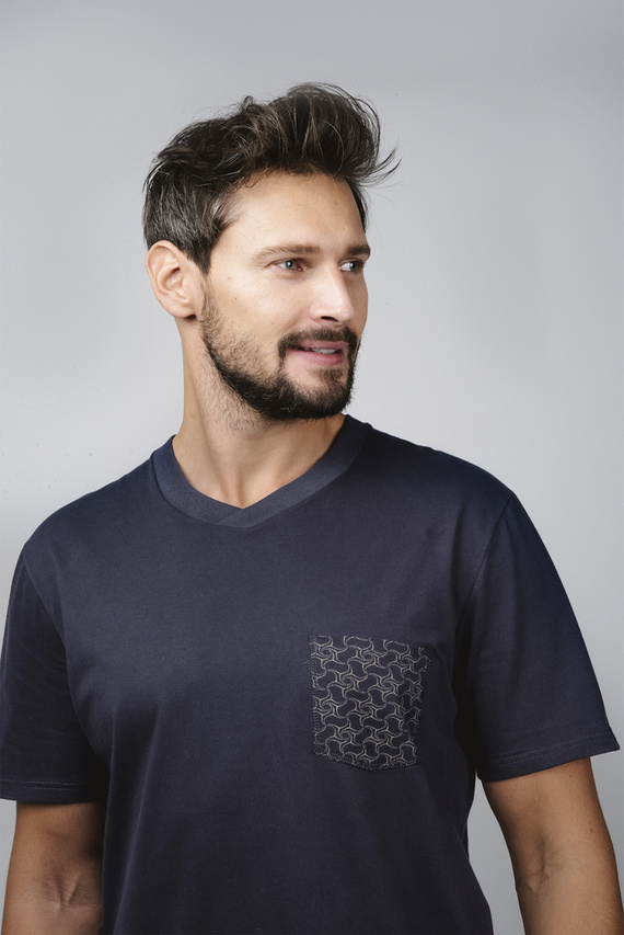 Diaz Мъжка пижама с къс ръкав, къси панталони Италианска мода - морско синьо/принт