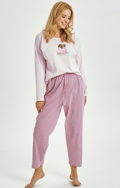 3434 Дамска пижама Elisa Taro – 100% памук, дълги ръкави, щампа куче