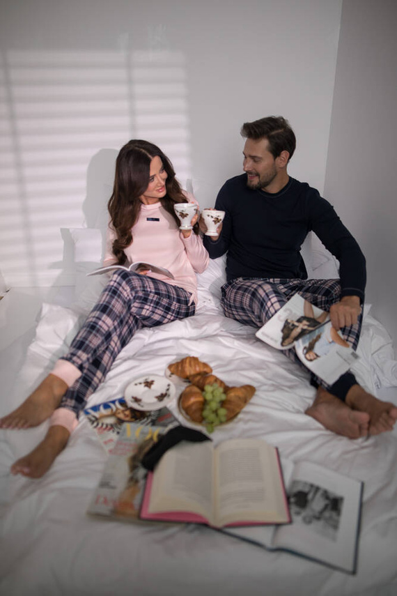 Brit Пижама Мъжки дълъг ръкав, дълъг панталон Италианска мода - морско синьо/принт 