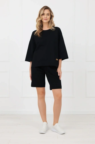 Дамски памучни къси панталони Kaori Italian Fashion с джобове, черни