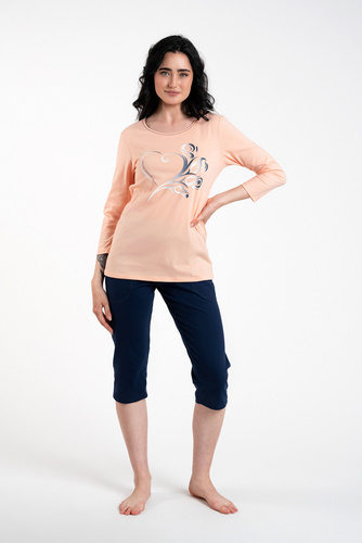 Arietta Дамска пижама с 3/4 ръкав и 3/4 панталон Италианска мода - сьомга