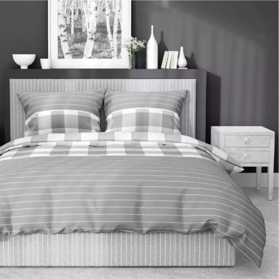 5083 B Home Satin Detexpol спално бельо от сив кариран сатен