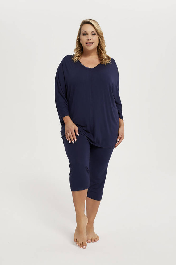 Song Дамска пижама 3/4 ръкав, 3/4 панталон Италианска мода - тъмносиньо