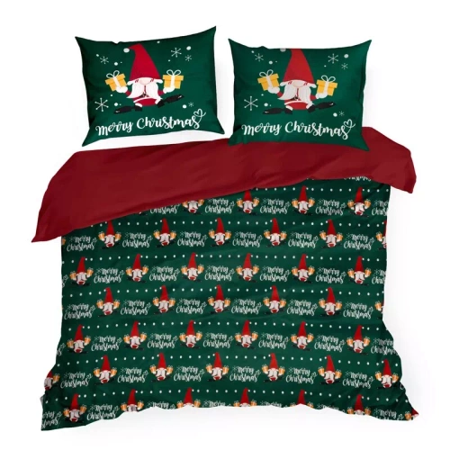 Коледно спално бельо Galdor от микрофибър европердета зелени червени гномчета - меко, леко и лесно за поддръжка, с цип