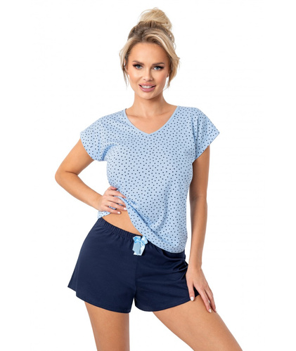 Къса пижама Star Short Donna – 100% памук, синьо, звезди, V-образно деколте