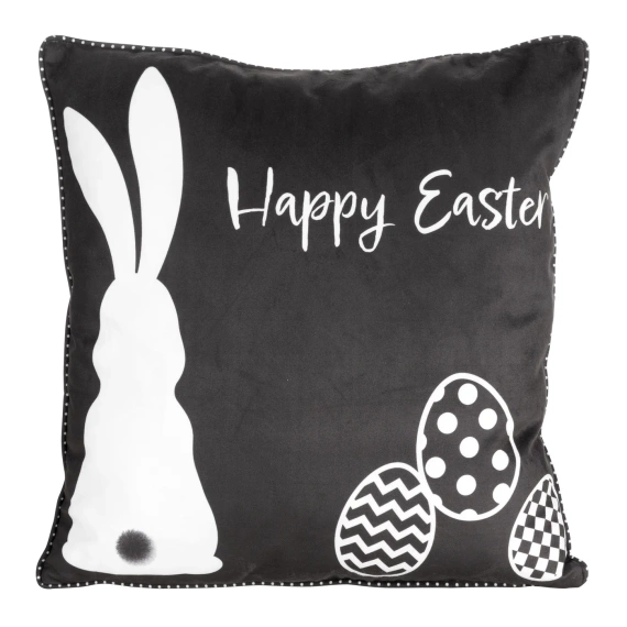 Калъфка за възглавница Пролет 5 Великден с кадифена щампа, европердета, черна