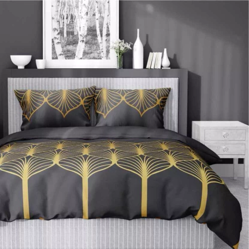 5225 A Спално бельо от сатен с геометричен мотив Detexpol черно