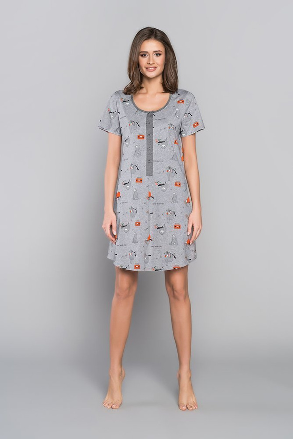 Orso Нощна риза без копчета, с къс ръкав и принт Италианска мода - розова 