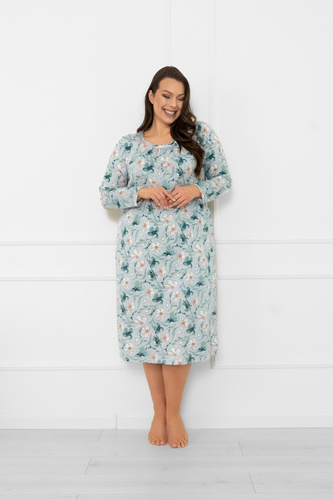 Дамска нощница Sekwoja - памук, дълъг ръкав, флорален десен Италианска мода