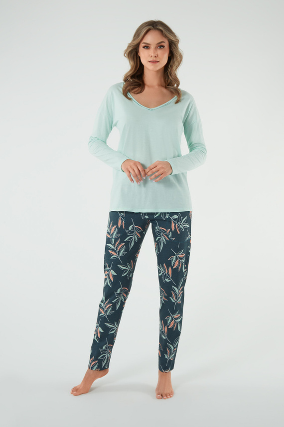 Julietta Дамска пижама с дълъг ръкав и дълъг панталон Италианска мода - шам-фъстък/принт