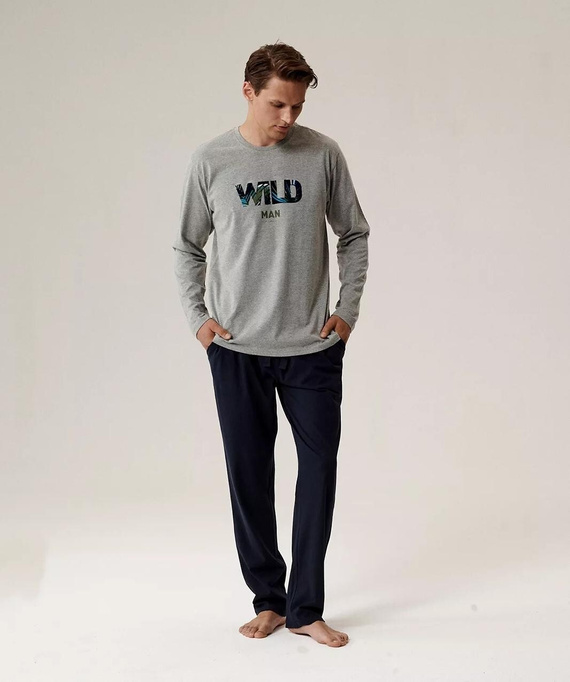 Мъжка пижама NMP-392 Atlantic - памучна, дълги ръкави, стилен комплект за студените нощи