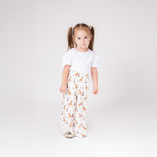 216198 Детски панталон Lala Nicol – бял с елени и флорални мотиви, размер 92-122
