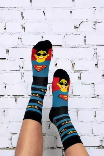 M41D Super Dad Дълги чорапи Италианска мода - тъмно синьо/цветни