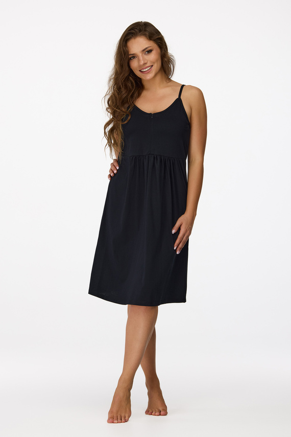 Нощница за бременни Senizo № 27, черна – 100% памук, с цип за кърмене, презрамки