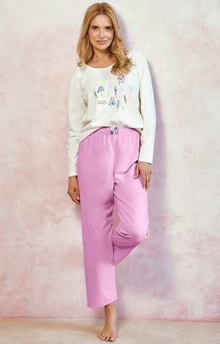 3459 Monica Дамска пижама Taro крем – 100% памук, дълъг ръкав, щампа на цветя