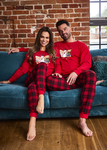 671/421 Зимна дамска пижама Cornette - Коледна, Червена, Памучна, С Дълъг Ръкав