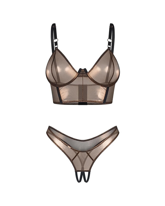 Комплект Soranna Top &amp; Crotchless Thong Obsessive gold – чувствен комплект с отворени прашки