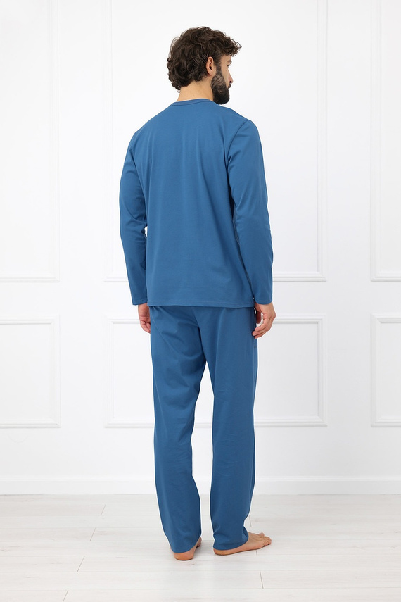 Мъжка пижама Italian Fashion Kasim 100% памук, дълга, с мече и джобове - дънкова