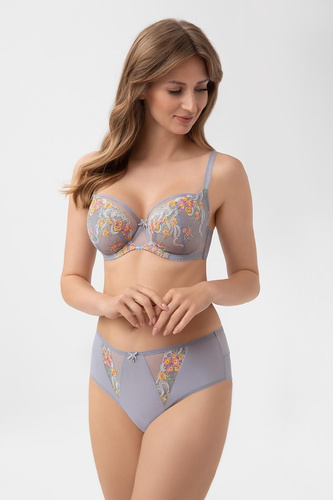 Gorsenia G015 Flora Сутиен Soft K496 за голям бюст с бродерия, тюл, сив