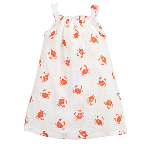 Муселинена рокля Crabs екрю Пинокио ​​с принт на раци