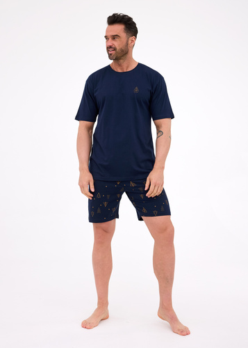 326/297 Мъжка пижама Night Cornette - Коледа, Памучна, Тъмносини панталони с мотив на коледна елха