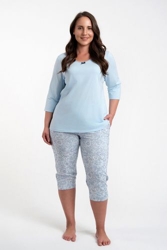 Salli Дамска пижама с 3/4 ръкав и 3/4 панталон Италианска мода - синьо/принт 