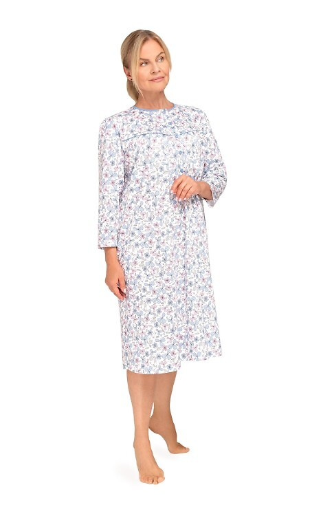 204 Bogna II Дамска нощница Мартел 30 синьо-розово – памук, дълъг ръкав, цип