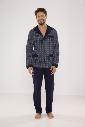538 Carlo Мъжка пижама De lafense - морско синьо + квадрат