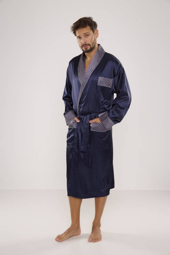 940 Forex мъжки сатенен халат за баня - тъмносин