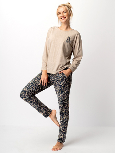 Дамска пижама Key LNS 707, бежово - памук, дълъг ръкав, елегантна