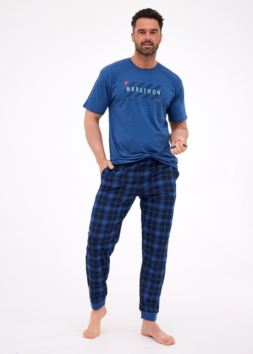 462/302 Marathon 2 Piżama męska bawełniana Cornette granatowa  – krótki rękaw, komfortowy zestaw