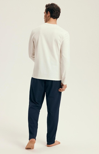 43475 Мъжки пижамен комплект Loji Henderson Core, бял - памук с планински принт