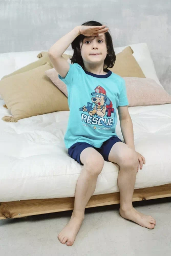 Remek Пижама за момчета с къс ръкав и панталон Италианска мода - тюркоазена