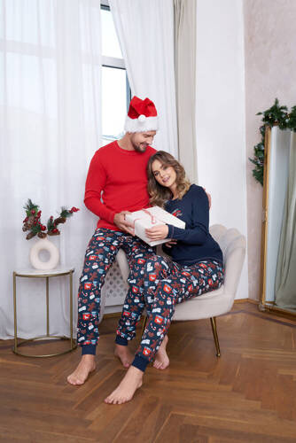 Makala Дамска пижама с дълъг ръкав и дълъг панталон Италианска мода - морско синьо/принт