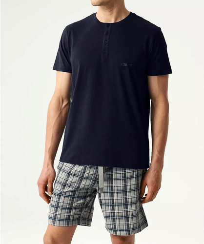 NMP-380 Мъжка пижама с къс ръкав Atlantic - морско синьо и сиво