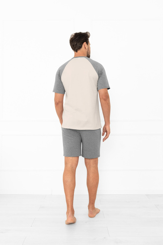 Мъжка пижама Alexander Italian Fashion в бежово - къси ръкави и къси панталони, 100% памук 