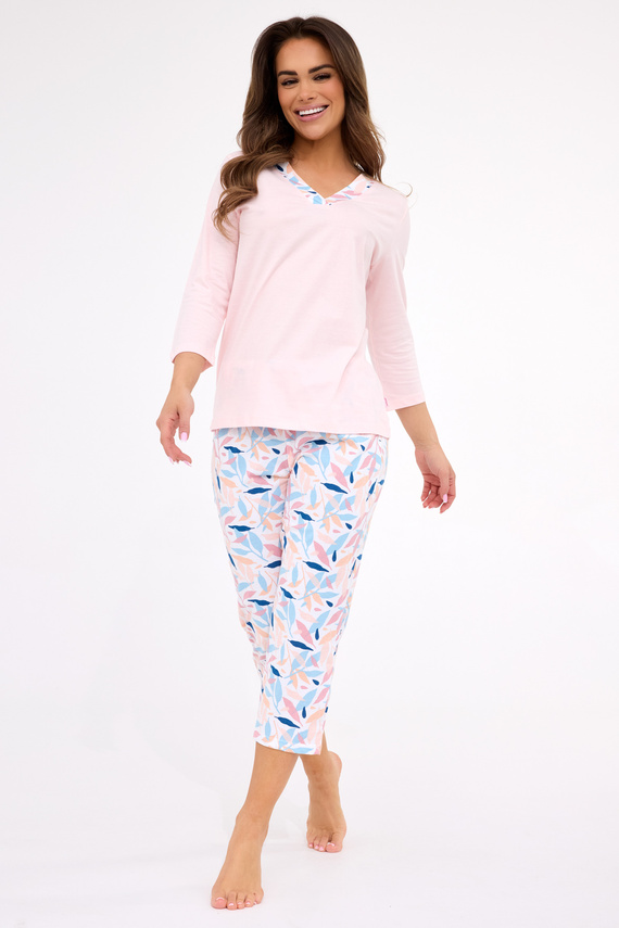 389/455 Nancy Cornette – дамска памучна пижама, розово, 3/4 ръкав и панталон