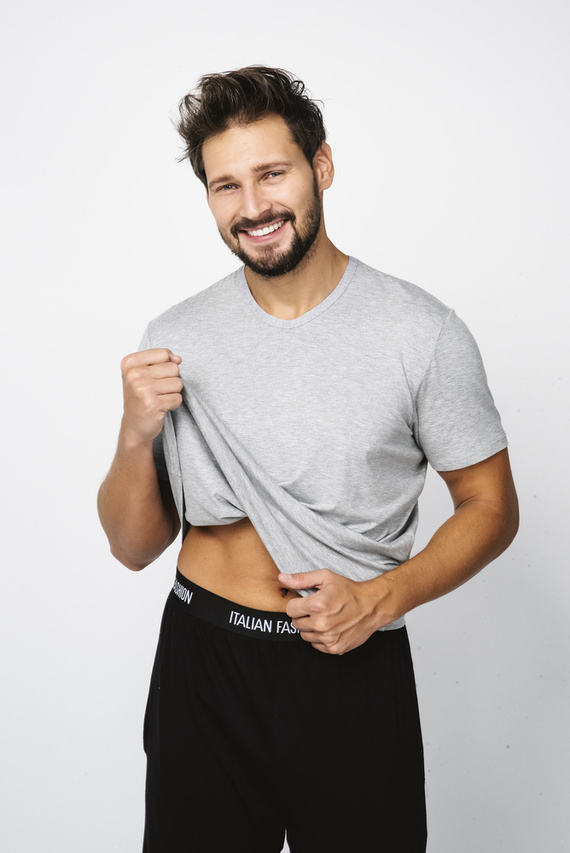 Dallas Мъжка пижама с къс ръкав и дълъг панталон Италианска мода - меланж/черно