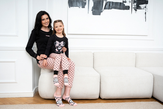 Bonilla Дамска пижама с дълъг ръкав и дълъг панталон Италианска мода черно/принт 