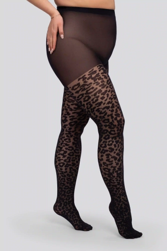Дамски чорапогащник Mona Leopard 30 DEN Queen Size – черен леопардов десен
