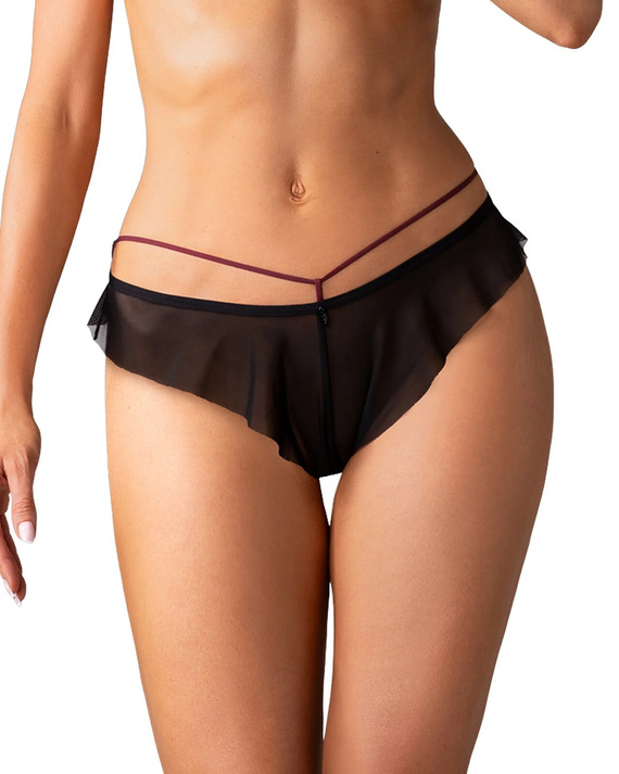 Дамски бикини Obsessive Parisel Panties бордо с ленти и волан