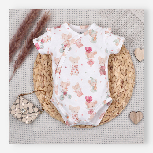 Бебешко боди Nini Little Mouse органичен памук тип прегърни ме къс ръкав