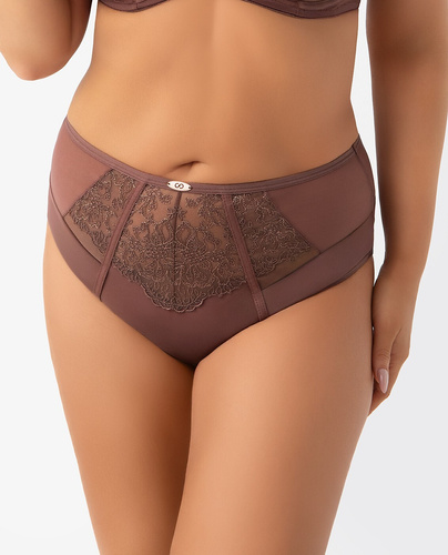 Дамски високи бикини F019 Frida Gorsenia шоколадови с бродерия soft