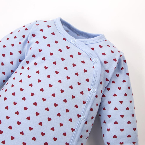 Бебешко боди Love Eevi синьо със сърчица 100% памук с пълно закопчаване