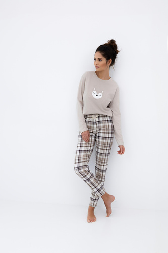 Дамска пижама Tinsley Sensis - памучна, дълга, карирана